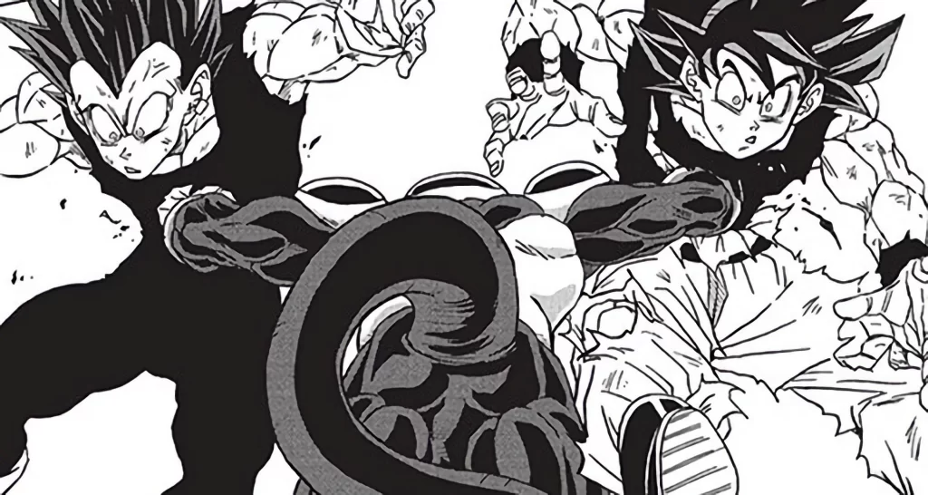 Black Frieza attacking Goku and Vegeta Dragon ball super manga